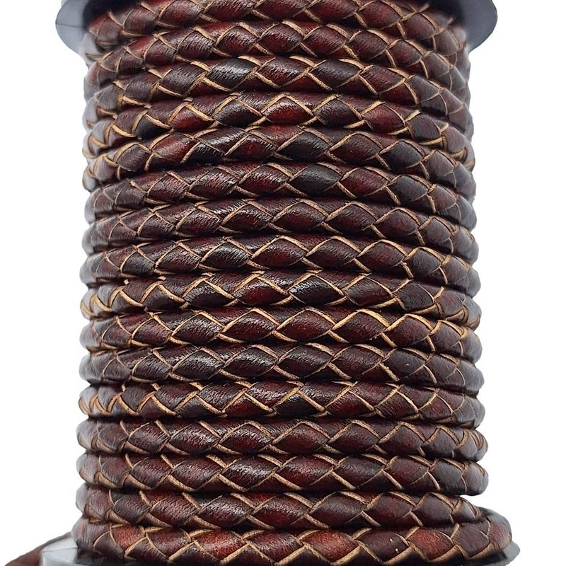 shapesbyX 5 Yards Braided Bolo Cords Regenerated Leather Strap 4.0mm Diameter Round for Jewelry Making or Beading Distressed Brown - Image 2